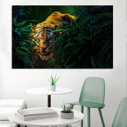 Canvas Art Lion in the Tiger Animal Print Painting Poster Wall Art Pictures For Living Room Home Decoration