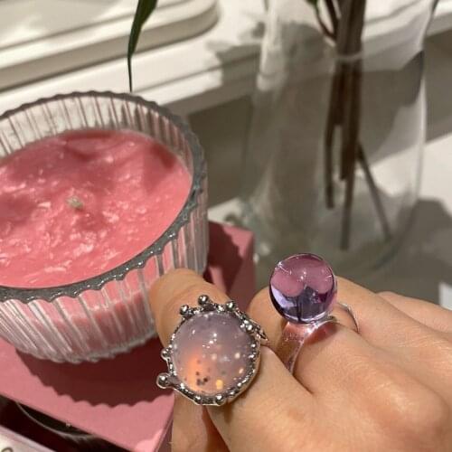 AOMU New Vintage Transparent Crystal Inlay Silver Color Minimalist Geometry Circle Metal Rings for Women Girls Jewelry Gifts