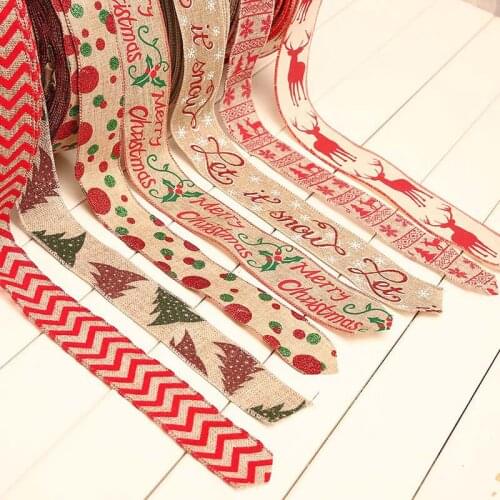 2meter Width 5/6cm Red Green Merry Christmas Ribbon DIY Gift Wrapping Ribbon Linen Lace Ribbon Sewing Fabric Wedding Decoration
