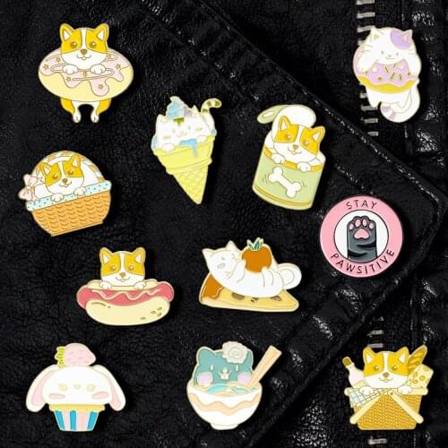 Creative Trendy Cartoon Cute Cat Dog Oil Drop Brooch Pin Denim Bag Gift For Friends Men Women Fashion Jewelry Clothes Decoration