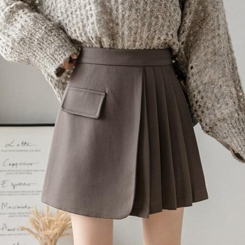 Limiguyue Autumn Winter Women Pleated Woolen Skirt Causal Mini Skirt Solid High Waisted A-line Skirts Short Saia Femme K2676