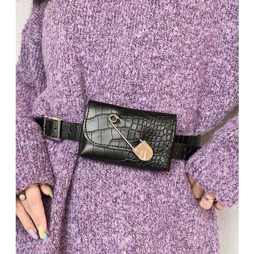 Small Waist Pack Leather Fanny Pack Waist Belt Bags for Women 2019 Mini Alligator Brooch Female Waist Bag Belt HighQuality Purse