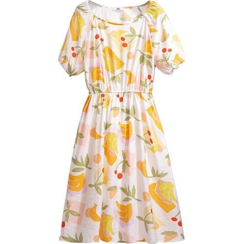 Fashion Oversize Summer Women Printed Dress Short sleeve O-collar Chiffon Dress Plus size 6XL Elastic waist A-line Dresses G943