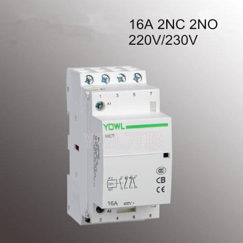 4P 16A 220V/230V 50/60HZ 35mm Din rail Modular AC Contactor Household Home ac contactor 2NC 2NO