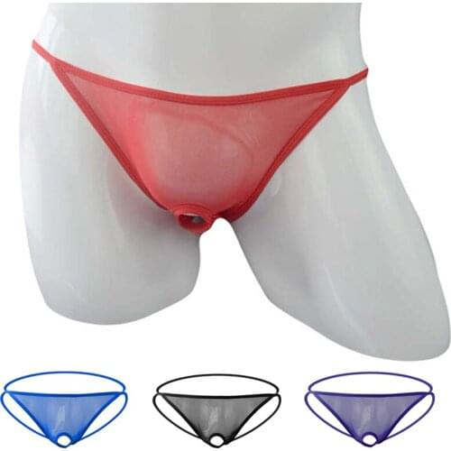 Mens sexy underwear thong transparent temptation mesh open breathable low waist thong T pants youth love sexy underwear