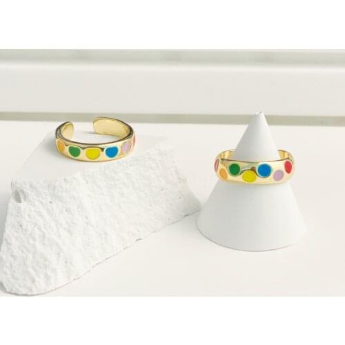 New Enamel Color Golden Open Rings for Women and Girls Simple and Fashion Heart Circle Ring Party Wedding Jewelry Accessories