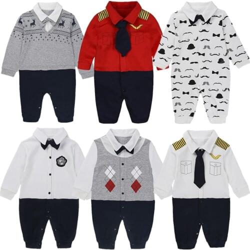 Pure Cotton Baby Boys Girls Climb Clothes Newborn Baby Rompers Gentleman Jumpsuit Long Sleeve Cartoon Pajamas Baby Boys Cloth