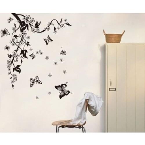 HUGE BLACK VINE Vinyl Flowers Butterfly Leaf Floral Wall Stickers Art Decal