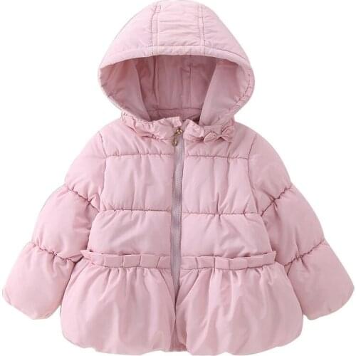 Hot Baby Girls Winter Coat Childrens Cotton-Padded Jackets Zipper Hooded New Korean Student Pure Color Fashion Princess Clothes