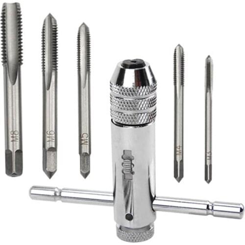 M3-M8 Lengthen Reversible T Handle Ratchet Tap Taps Wrenches Wire tapping Wrench Silver Adjustable Holder Tool