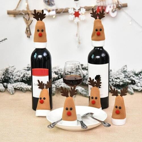 Christmas Swedish Elk Doll Red Wine Champagne Bottle Cover Snowflake Festival Party Table Decor Christmas Decoration
