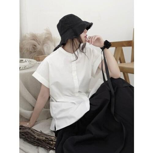Japanese Japanese asceticism short-sleeved loose female art design dark simple wind collar shirt