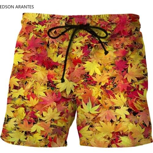 New Summer Shorts Men Fashion Maple Leaves 3D Printed Quick Dry Beach Board Shorts with Pockets Mesh Lining Shorts Custom S-6XL