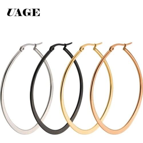 UAGE 2019 Brincos Women Earrings Jewelry Classic Oval Geometric Hoop Earring Silver Color Stainless Steel Earrings Party