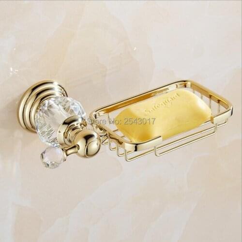 Top Grade Crystal Jade Golden Soap Holder Wall Mount Bathroom Accessories Shower Soap Basket ZR2623