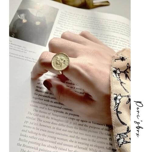 PerisBox Gold Color Coin Disc Stacking Layered Rings for Women 925 Sterling Sliver Portrait Rings Chic Adjustable Ring Jewelry