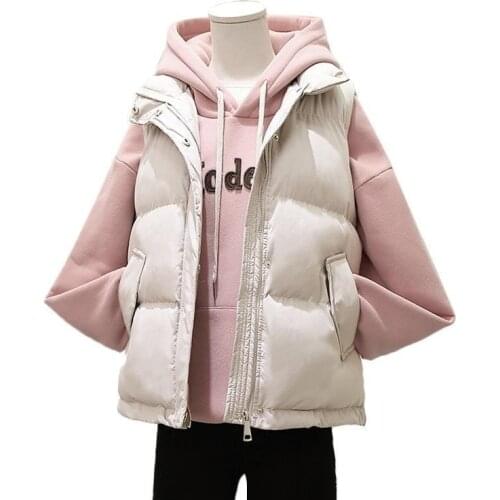 Women Winter Warm Cotton Padded Puffer Vests Sleeveless Parkas Jacket 2021 Korean Loose Female Vest Hooded Winter Waistcoat Q125