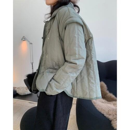 Winter New Fashionable Design Lapel Cotton Clothing Loop Buckle Loose All-Match Warm Cotton Coat Women