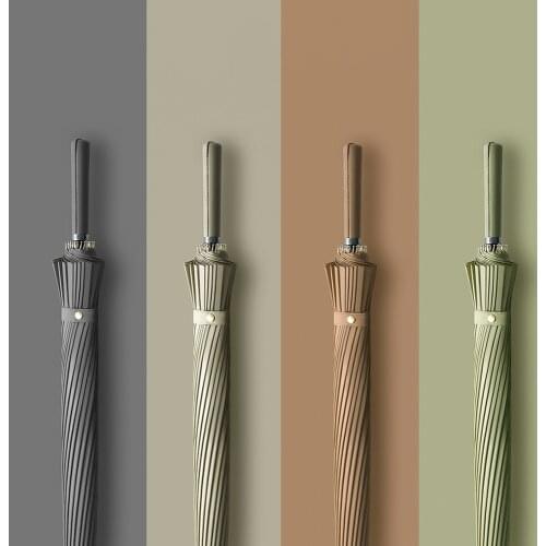 24K Windproof Long Umbrella Rain Women Simple Colors Golf Men Umbrella Leather Handle Big Umbrella Paraguas Guarda Chuva