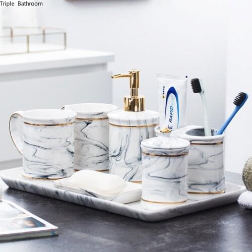 1 pc Ceramics Marbling Gargle Cup Light Luxury Style Soap Holder Soap Dispenser Toothbrush Holder Home Bathroom Accessories