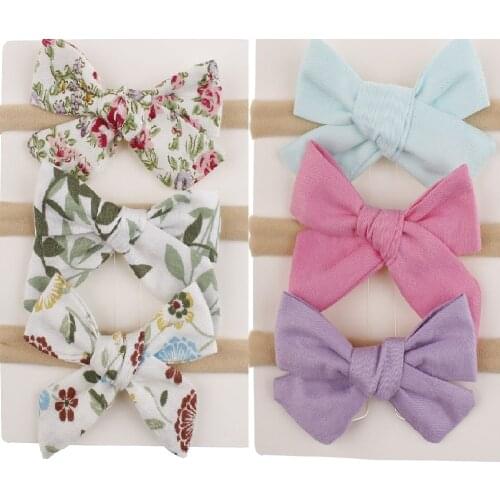 1PC Occident Fashion Small Broken Flower Bow knot Baby Head Bands lovely Nylon Cotton cloth Printing Baby Hair Accessories