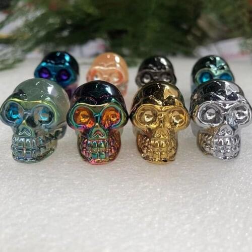 1pc About 25mm Angel Aura Natural Crystal Skull Figurine Carved Stone&Healing Crystals Feng Shui Skull Decor
