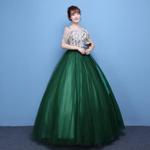100%real luxury dark green leaf flower embroidery beading princess ball gown medieval dress/victoria belle ball
