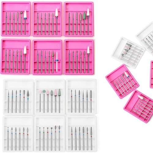 6Pcs Ceramic Diamond Nail Drill Bit Milling Cutters Stone Burr Set Rotary Electric Bits Remove Gel Manicure Machine Accessories