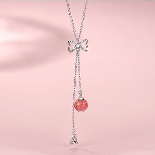 6217 Sweet Tassel Strawberry Crystal Necklace Feminine Temperament Simple Forest Clavicle Chain Niche Design Fresh Set of Chain