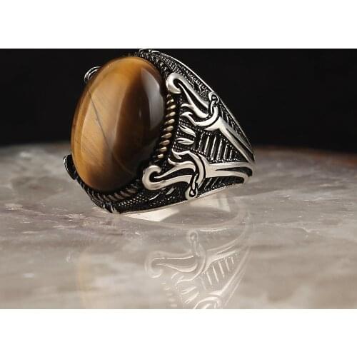 925 Sterling Silver Ring for Men Tiger Stone Jewelry Fashion Vintage Gift Onyx Aqeq Mens Rings All Size
