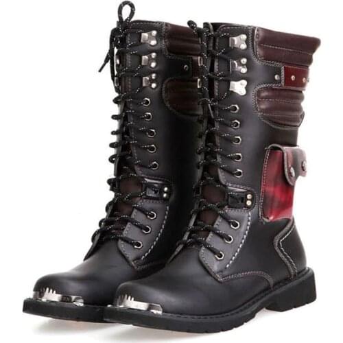 Desert Boots Mens Cowhide Genuine Leather Work Boots Military Combat Boots Gothic Skull Punk Motorcycle Martin Boots