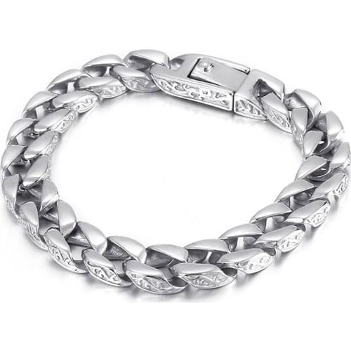8.66" 12mm Fashion New Curb Cuban Link Bracelets for Men Womens Silver Color Stainless Steel Wholesale Chain Jewelry