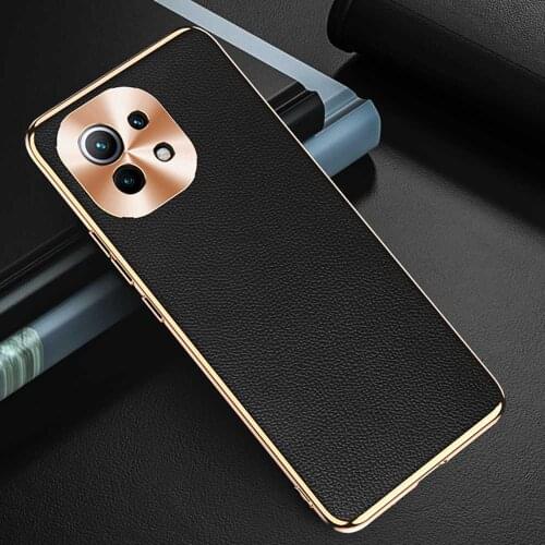 Genuine Leather Case For Xiaomi Mi 11 Case Luxury Cover Plating CD Pattern Lens Coque For Xiaomi 11 Cases Real Leather Fundas