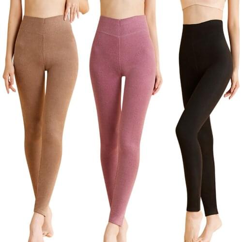 Long High Waist Thermal Pants Women Winter Autumn Clothing Bottoms Not Thick But Warm Brown Black Pink
