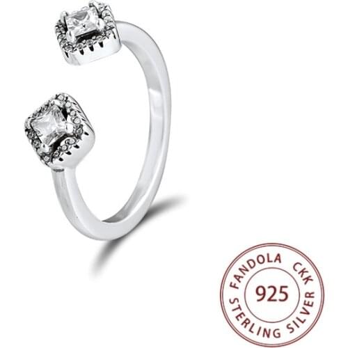 Fandola Geometric Shapes Open Ring femme 925 Sterling Silver Clear CZ Wedding Rings for Women Fashion Jewelry anillos mujer