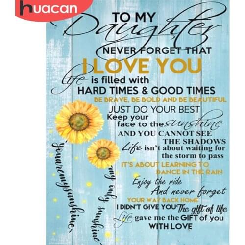 HUACAN 5D DIY Diamond Painting Sunflower Text Picture Of Rhinestone Diamond Embroidery Landscape Cross Stitch Home Decoration