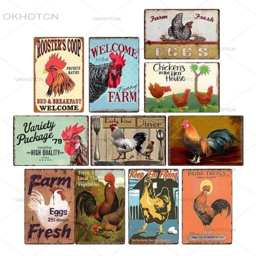 Chicken Wall Art Metal Tin Plaque Animals Birds Vintage Metal Signs Wall Poster Modern Decals Plate Painting Bar Farm Home Decor