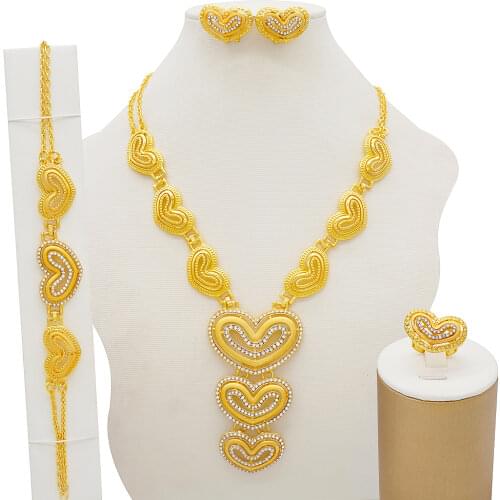 Jewelry Sets Dubai Gold Color Ornament for Women Long Necklace Earrings Bracelet Ring African Wedding Wife Gifts Jewelery