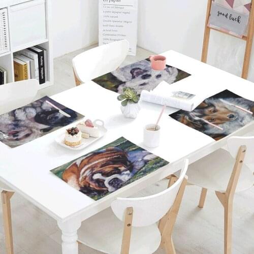 Animals Placemat Human Friends Dog Table Mat Kitchen Decoration Husky Table Napkin Wedding Gifts Placemat Dining Accessories