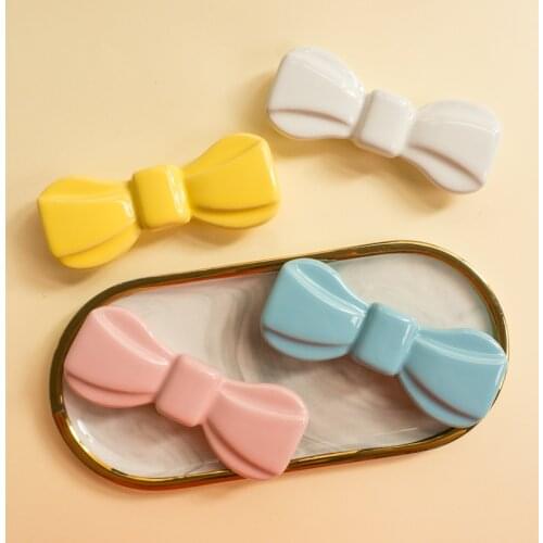 Lovely Bow Ceramics Cartoon Kids Room Furniture Handles For Cabinets And Drawers Child Door Baby Cupboards White Blue Yellow96mm