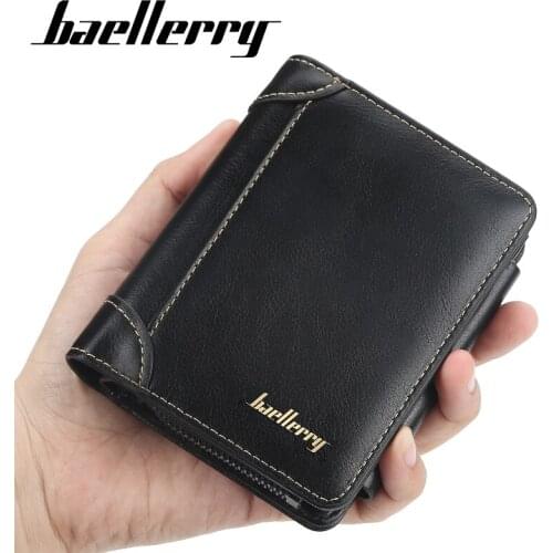 Baellerry New Business Men Wallets Zipper Card Holder High Quality Male Purse New PU Leather Vintage Coin Holder Men Wallets