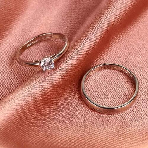 Fashion Women Men Wedding Engagement Silver Plated Opening Adjustable Couple Rings Set