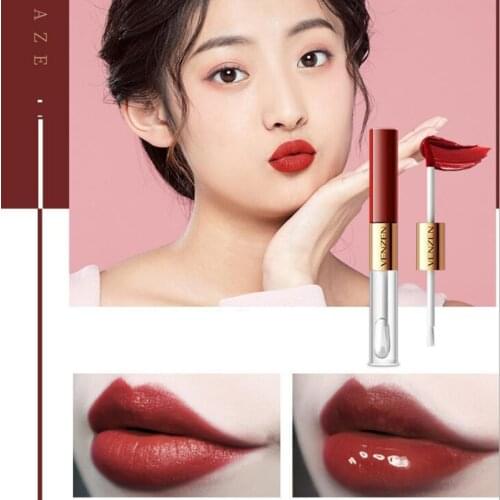 New Brand Double Head Fog Matte Makeup Lip Glaze Cosmetics Lipgloss Moist Nutritious Lip Color Set,Easy To Wear Labial Glair