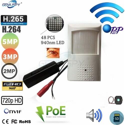 P2P 720P 960P 1080P 3MP 5MP POE Wifi Mini IP Wireless PIR IP Camera 940NM Invisible Night Vision/Onvif/ Audio/Sd Card Slot
