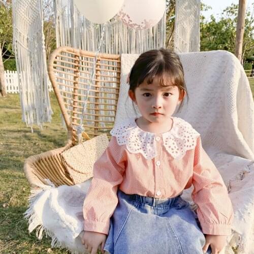 Baby Girl Shirt 2020 Spring New Toddler Girl Lace Collar Patchwork Blouse Kids Girls Cute Plaid Tee Shirt Blouse Toddler Blouse