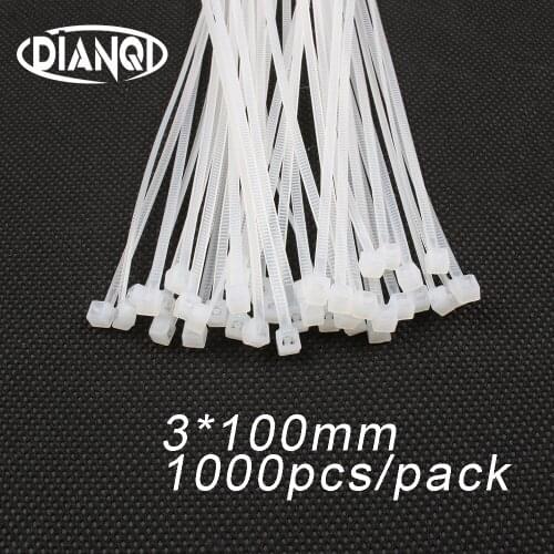 1000pcs 3mm*100mm 2.5mm Self locking Nylon Cable Ties White color Plastic Zip Tie wire binding wrap straps UL Certified