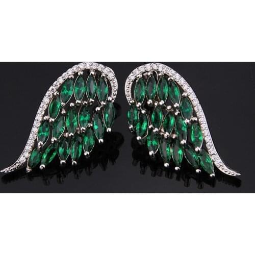 Funmode Angel Wing Green CZ Stud Earrings For Women Jewelry Accessories boucle d’oreille Brincos FE187