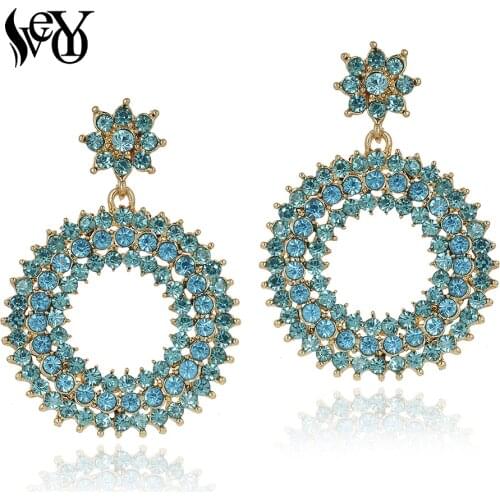 VEYO Round Hollow Full Rhinestone Drop Earrings Ethnic Party Dangle Earrings Fashion Jewelry For Women New Gift