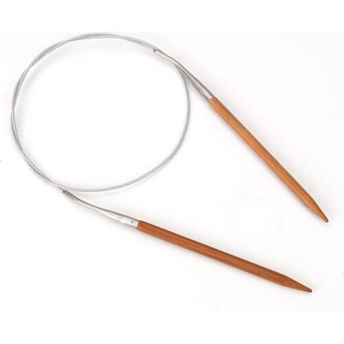 DoreenBeads 6mm Bamboo & Stainless Steel Circular Knitting Needles Natural Weave Sweater Sewing Tools 80cm(31 4/8") long, 1 Pair