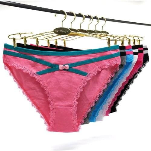 12Pcs Womens Underpants Soft Cotton Panties Girls Solid Color Briefs Lace Panty Sexy Lingerie Female Underwear Woman M-XL Panty